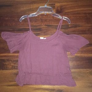 maroon off shoulder shirt